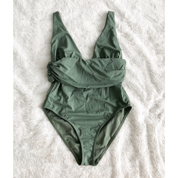 ASOS Gathered Waistband Green Swimwsuit 34DD - Picture 2 of 6